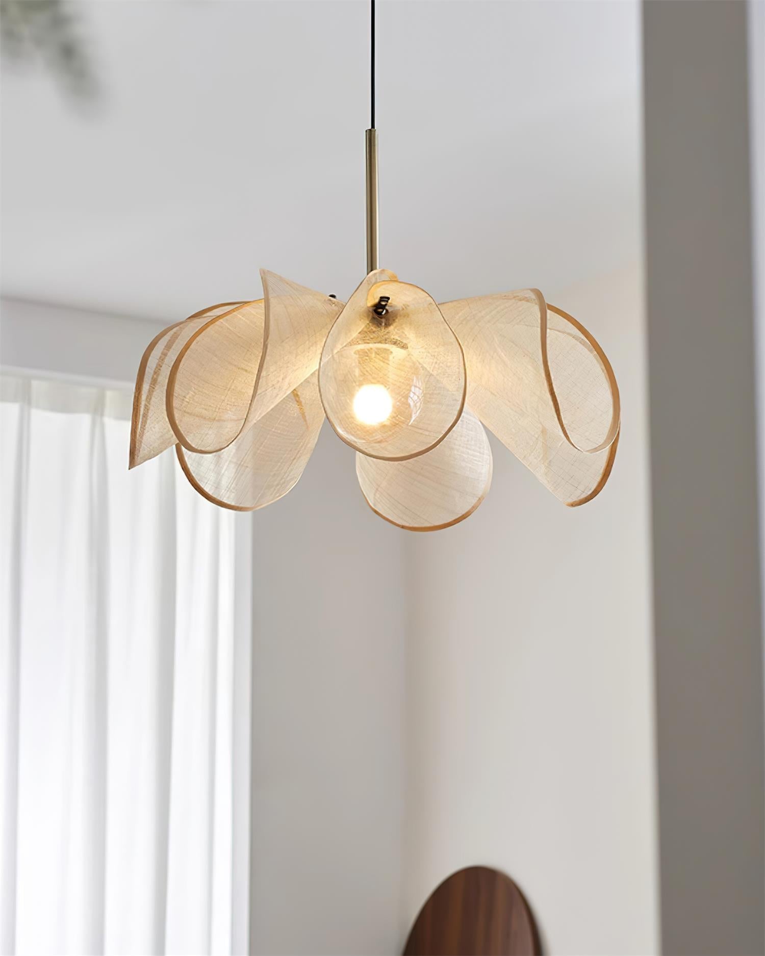 Pendant Lampe Pétale Abat-jour Fibre Végétale Marron Doux Ambiance Bohème