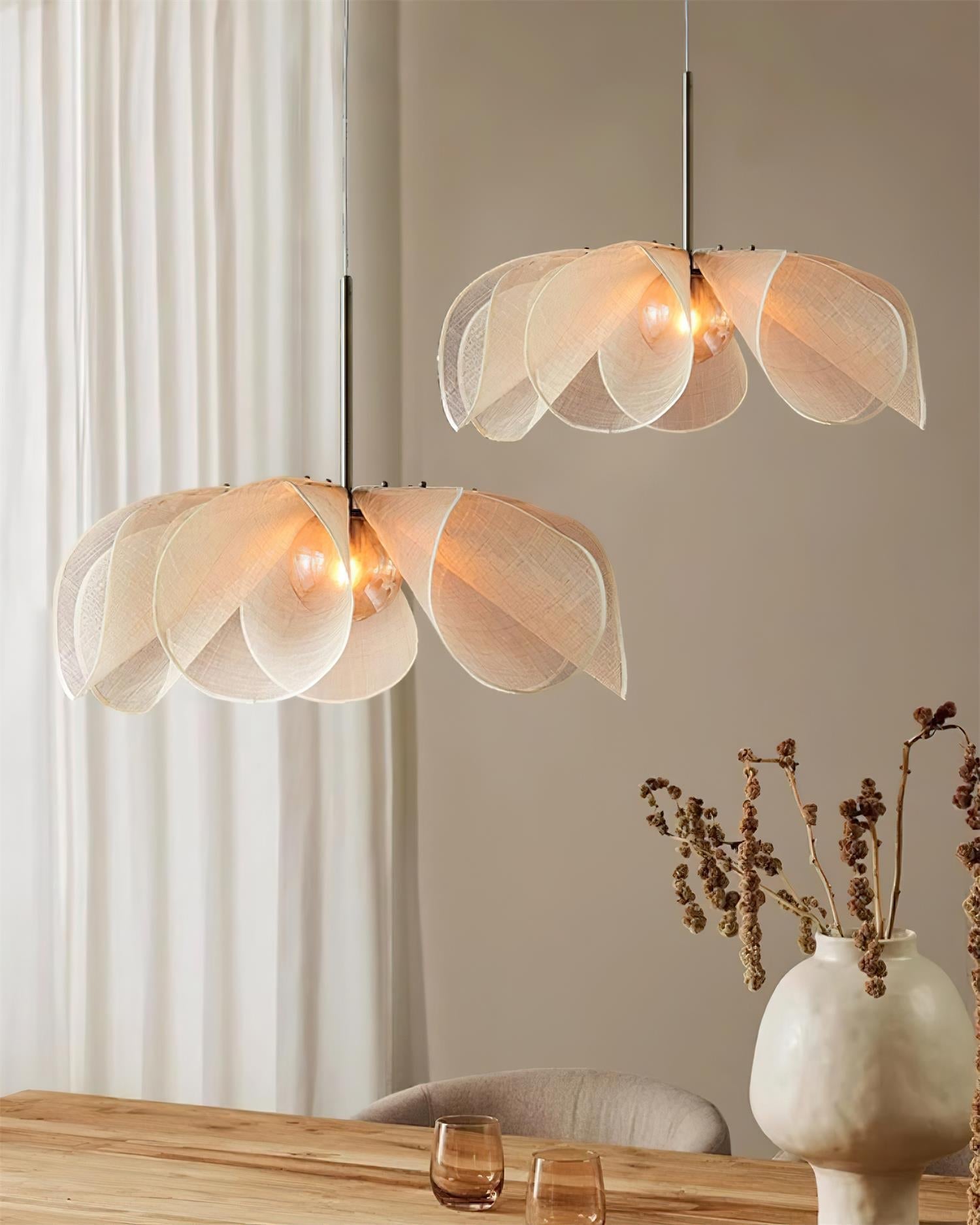 Pendant Lampe Pétale Abat-jour Fibre Végétale Marron Doux Ambiance Bohème