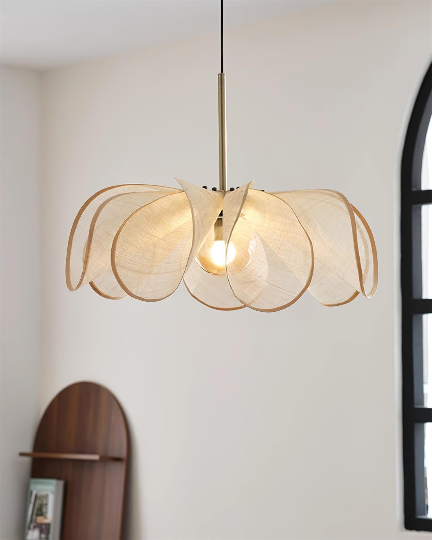 Pendant Lampe Pétale Abat-jour Fibre Végétale Marron Doux Ambiance Bohème