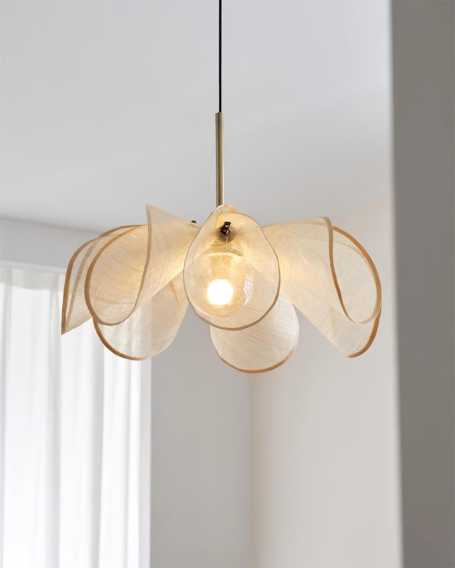 Pendant Lampe Pétale Abat-jour Fibre Végétale Marron Doux Ambiance Bohème