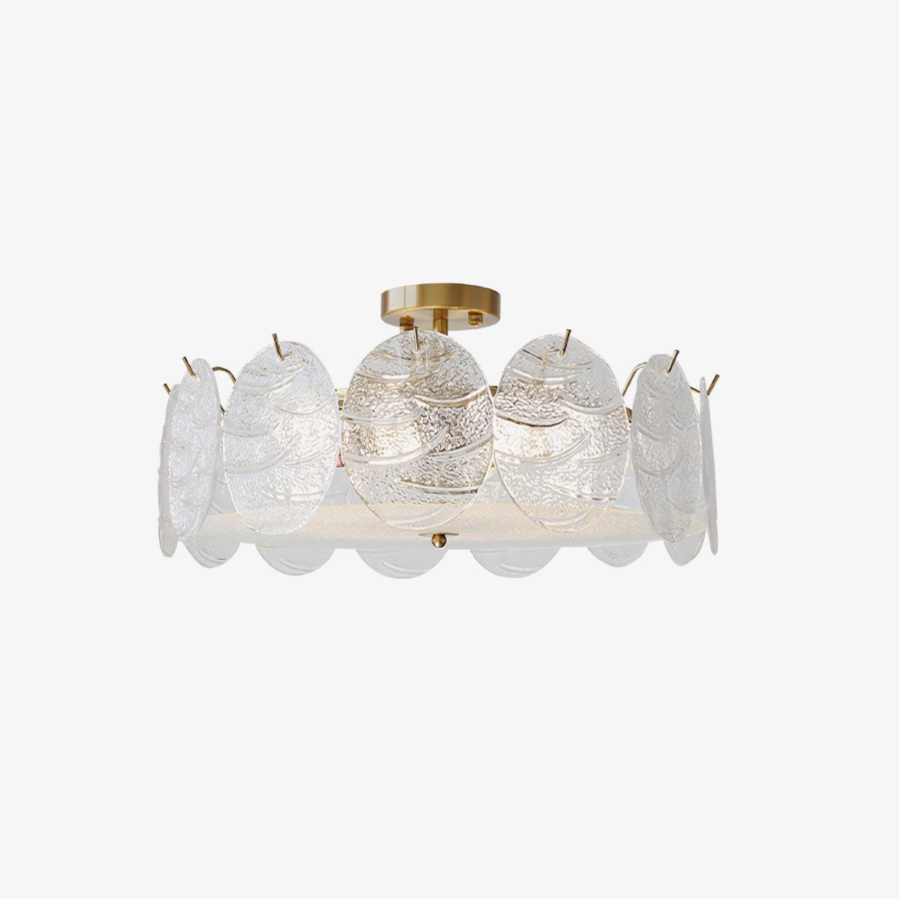Lustra Lampe De Plafond Avec Finition Dorée Et Verre Strié