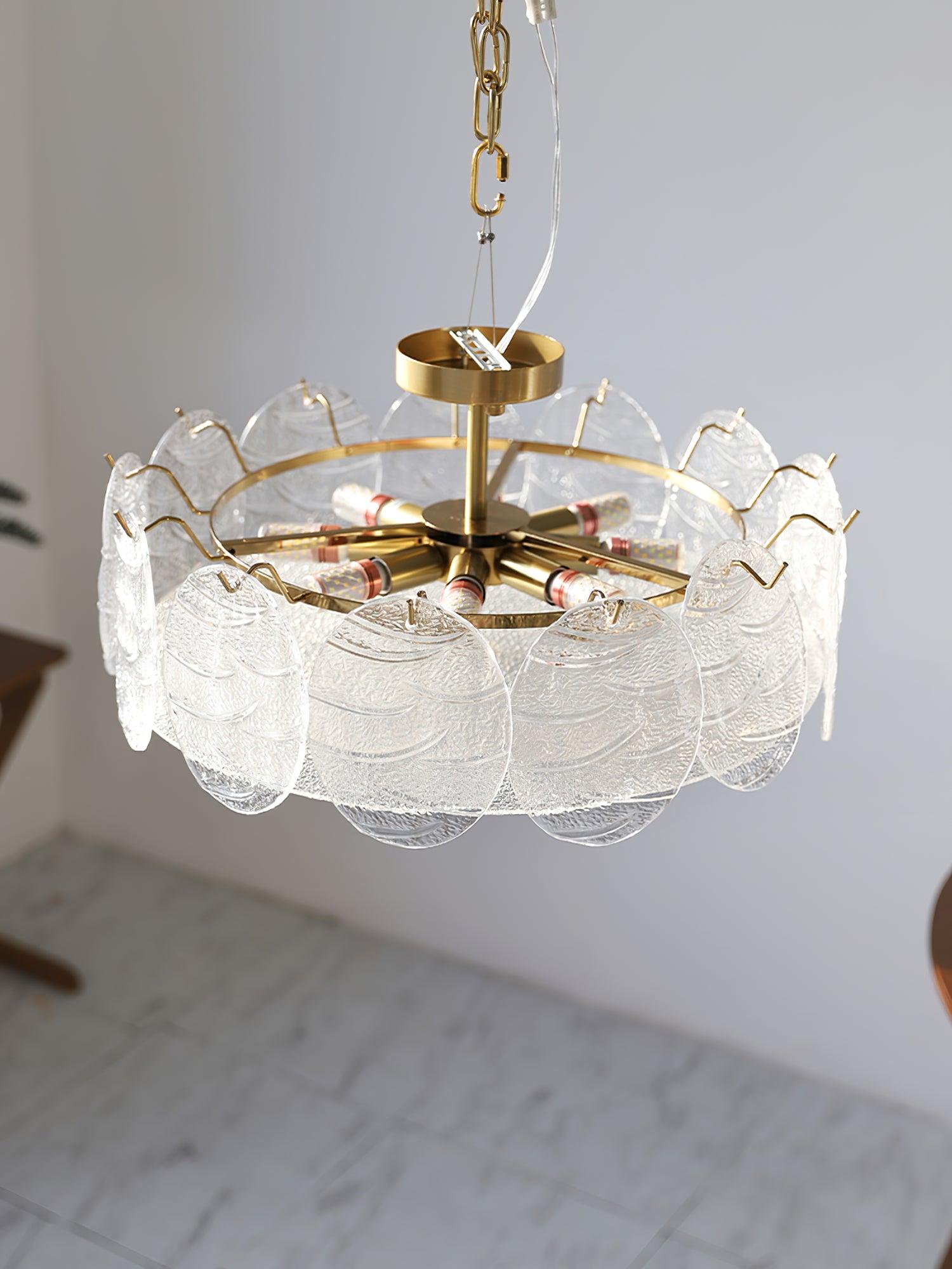Lustra Lampe De Plafond Avec Finition Dorée Et Verre Strié