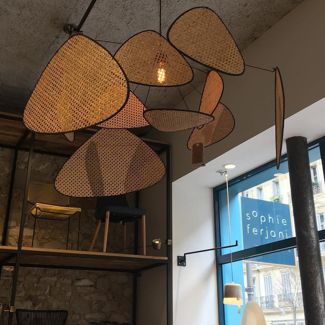 Lustra Lustre Écran Cannage Suspension Rétro