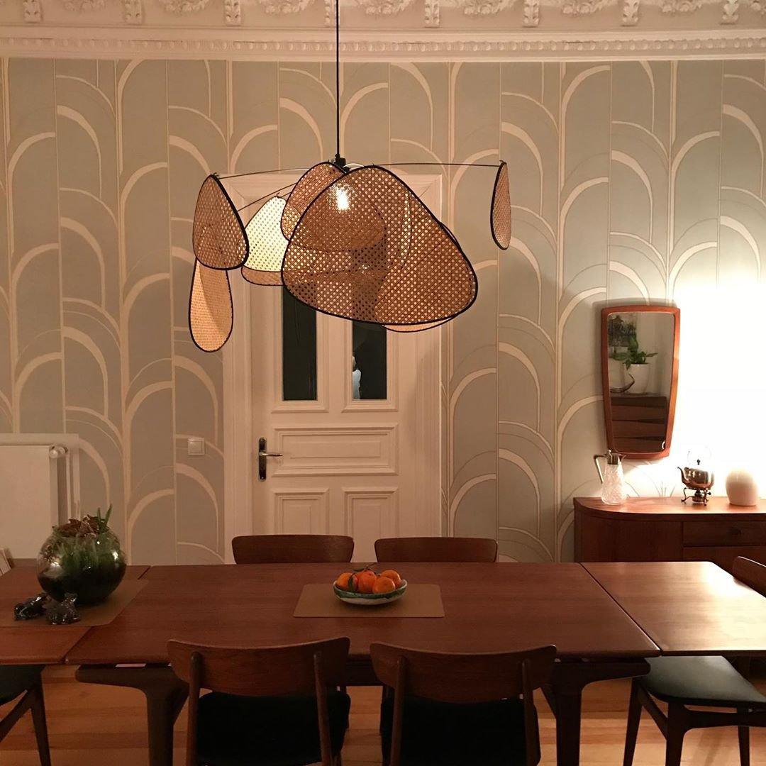 Lustra Lustre Écran Cannage Suspension Rétro