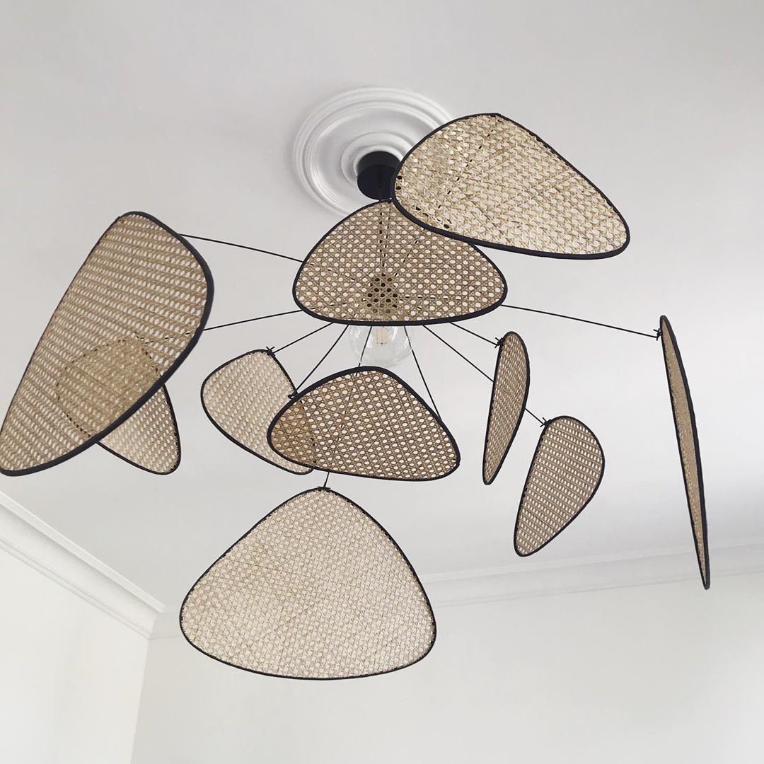 Lustra Lustre Écran Cannage Suspension Rétro