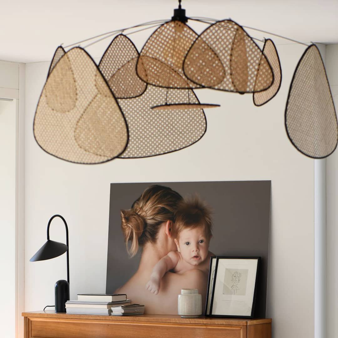 Lustra Lustre Écran Cannage Suspension Rétro
