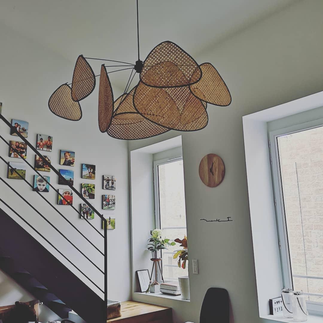 Lustra Lustre Écran Cannage Suspension Rétro