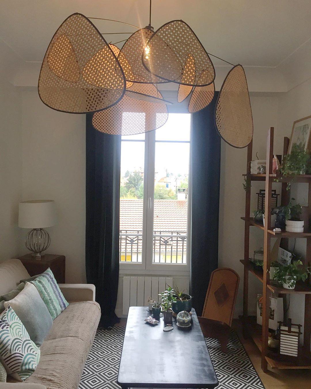 Lustra Lustre Écran Cannage Suspension Rétro