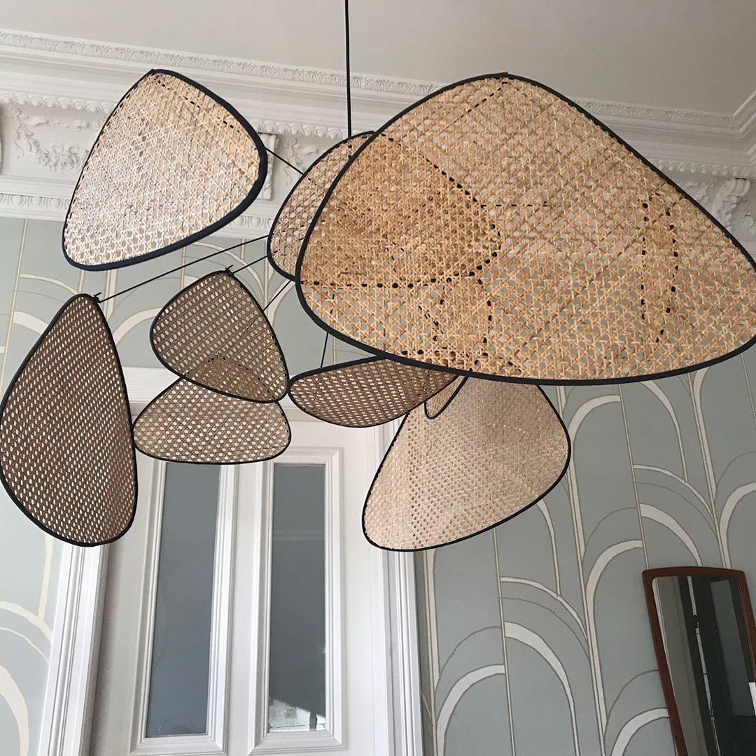Lustra Lustre Écran Cannage Suspension Rétro