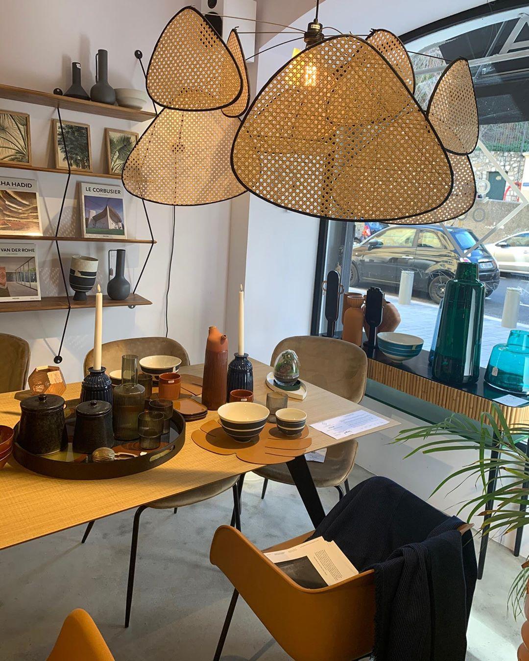 Lustra Lustre Écran Cannage Suspension Rétro