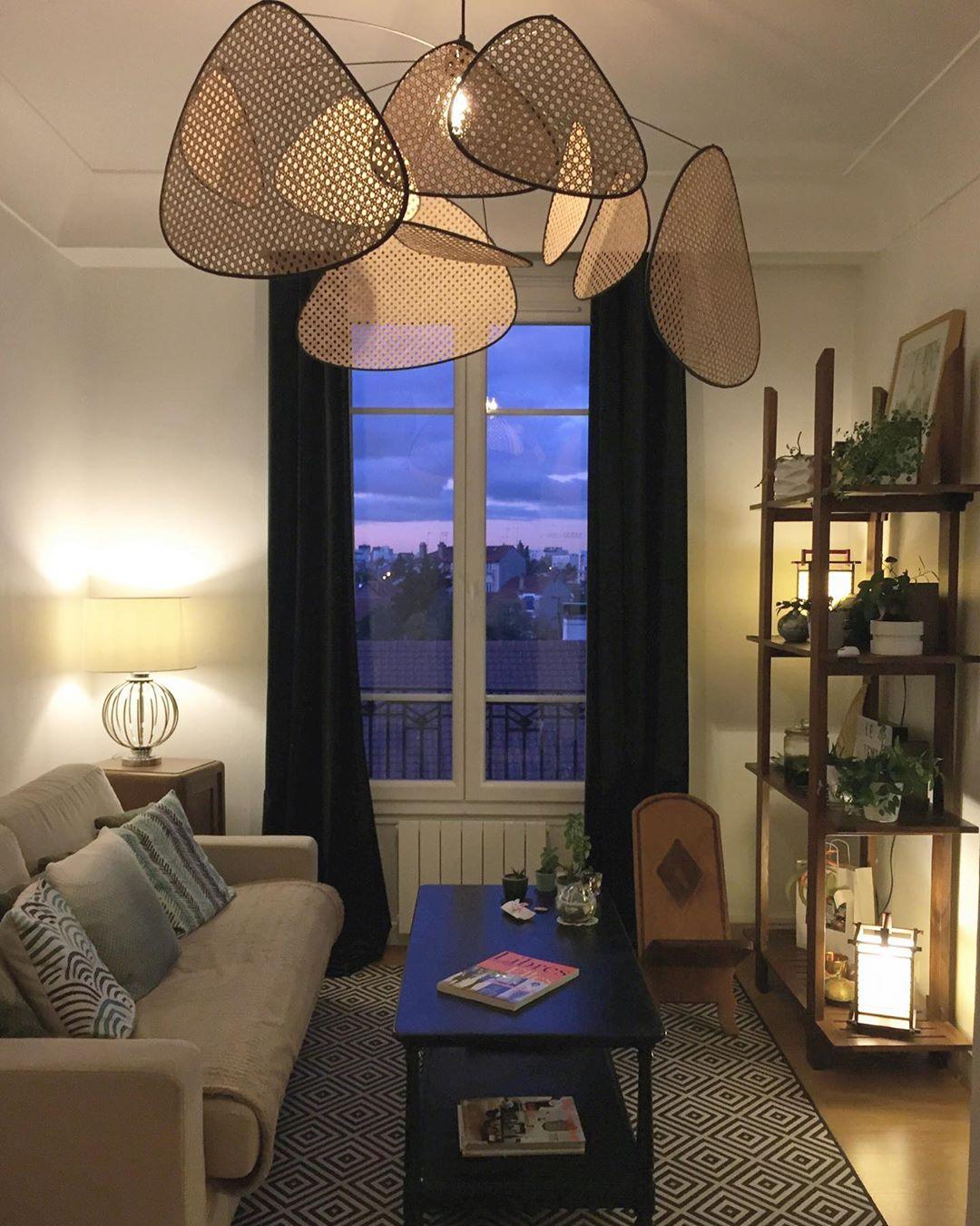 Lustra Lustre Écran Cannage Suspension Rétro