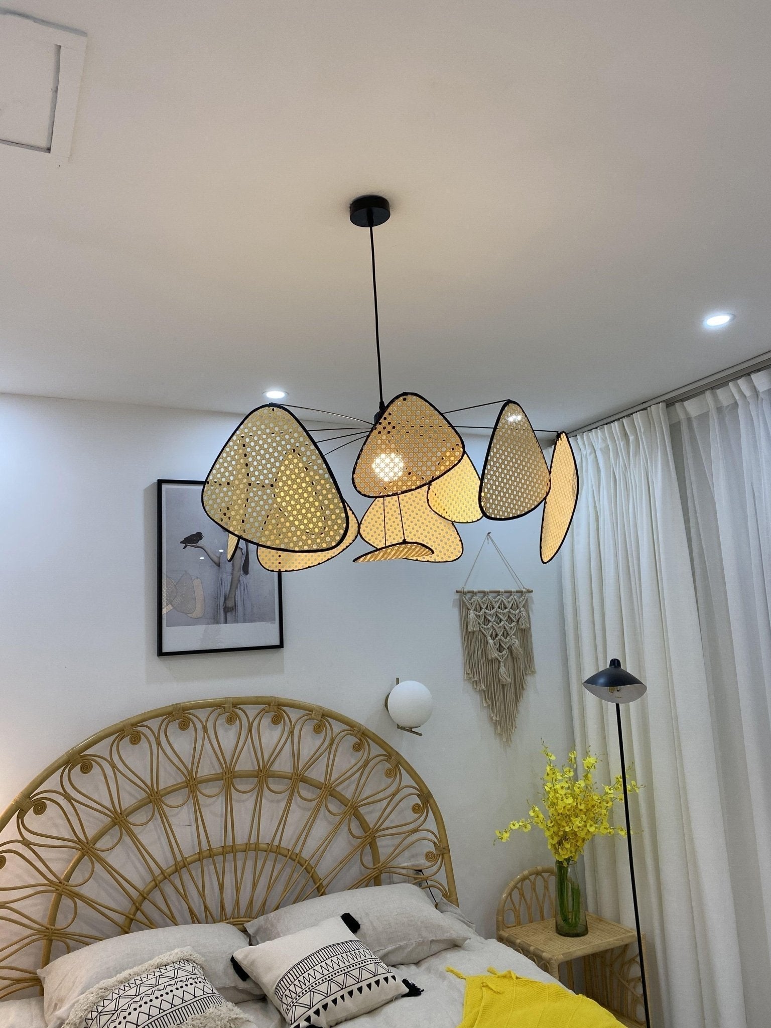Lustra Lustre Écran Cannage Suspension Rétro