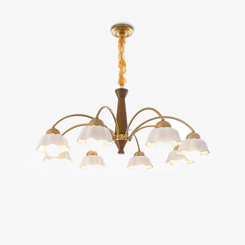 Lustra Lustre Laiton Bois Opaline Céramique