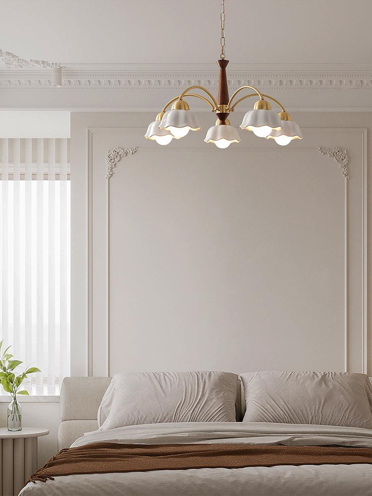 Lustra Lustre Laiton Bois Opaline Céramique