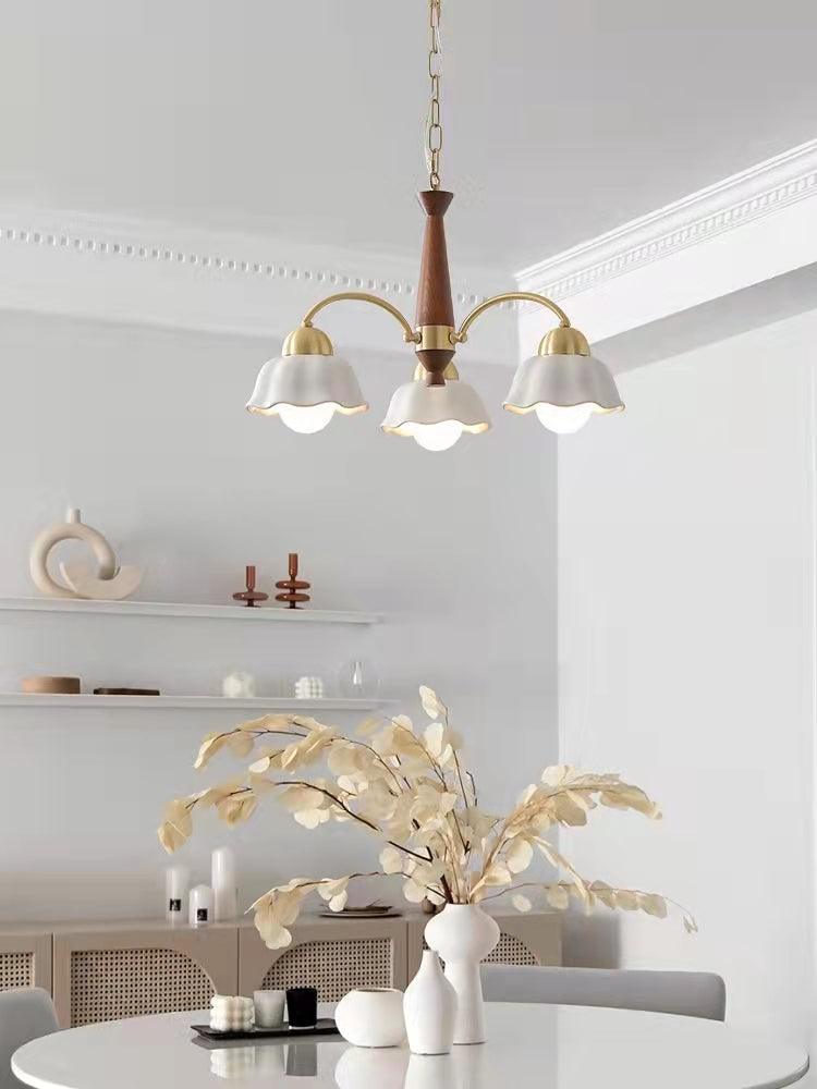 Lustra Lustre Laiton Bois Opaline Céramique