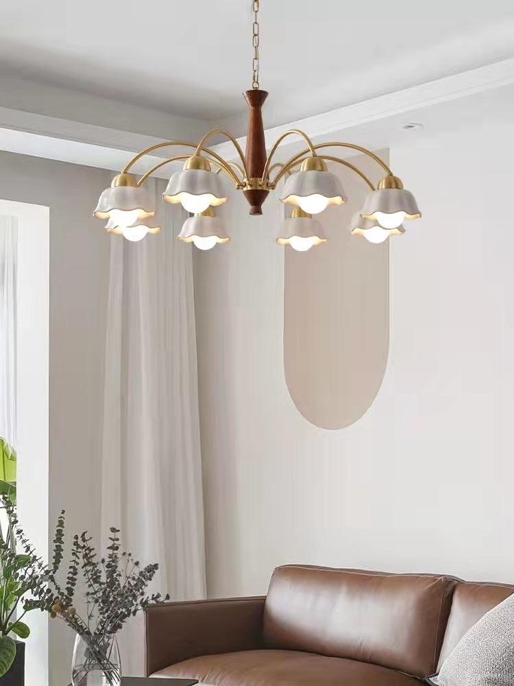 Lustra Lustre Laiton Bois Opaline Céramique