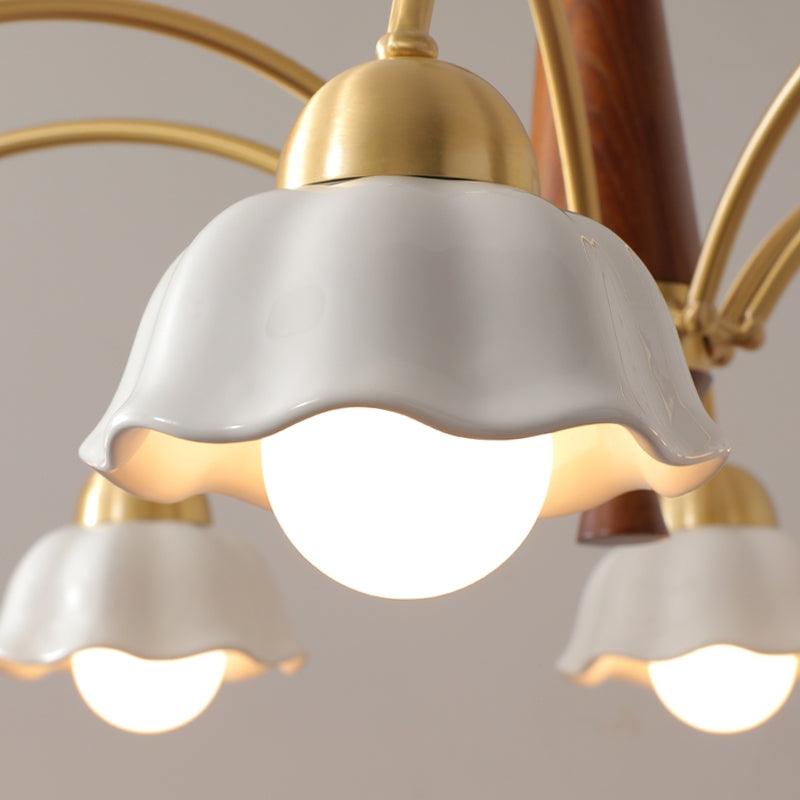 Lustra Lustre Laiton Bois Opaline Céramique