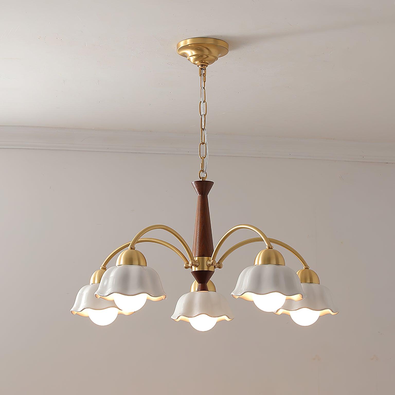 Lustra Lustre Laiton Bois Opaline Céramique