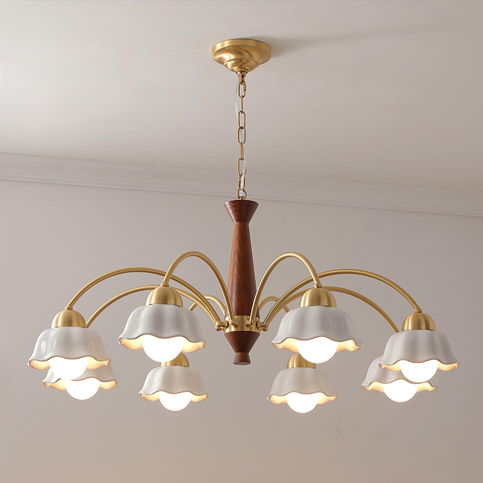 Lustra Lustre Laiton Bois Opaline Céramique