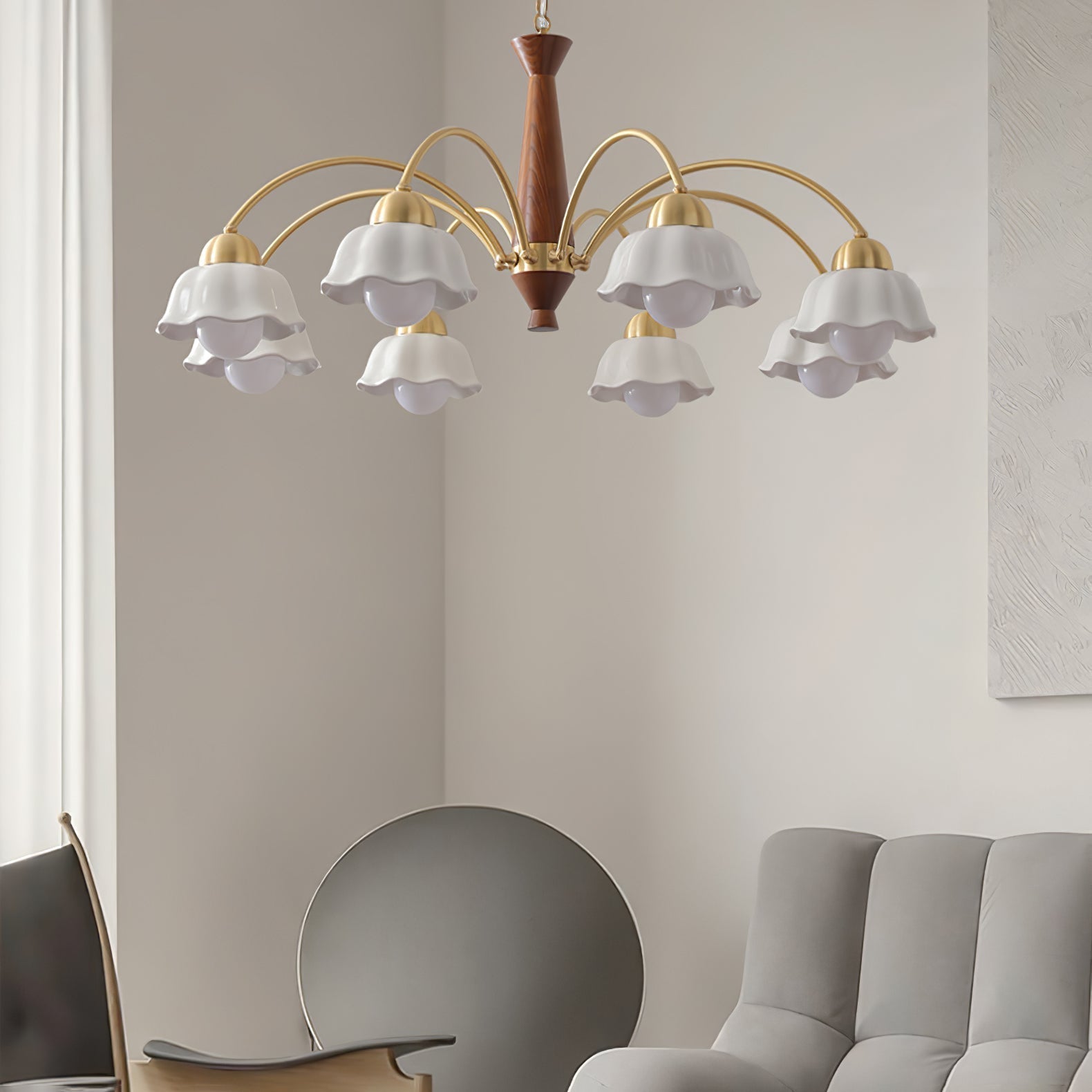 Lustra Lustre Laiton Bois Opaline Céramique