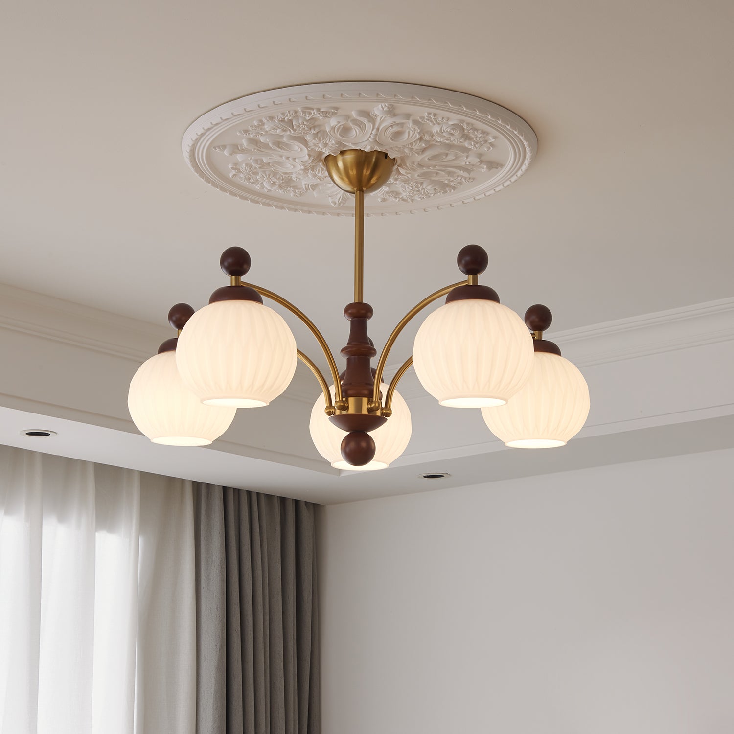 Vedoror Lustre Classique Orbe Bois Verre Traditionnel