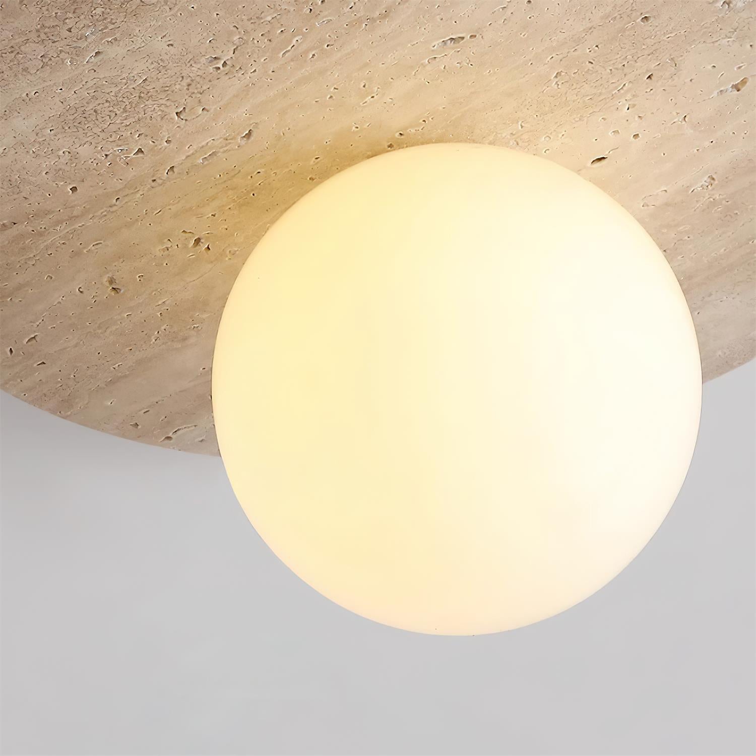 Virelli Lampe de Plafond Disque en Travertin avec Globe en Verre Scandi Cozy
