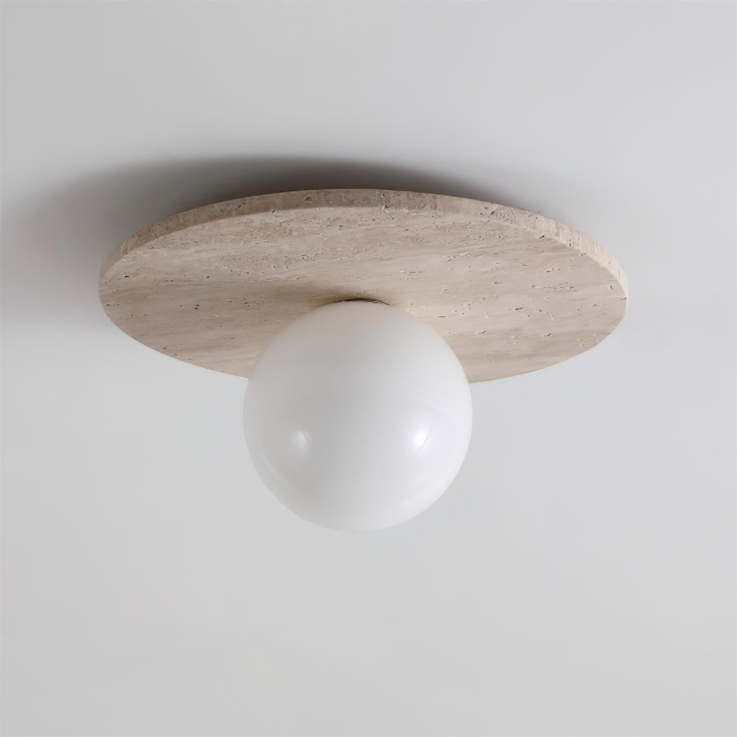 Virelli Lampe de Plafond Disque en Travertin avec Globe en Verre Scandi Cozy