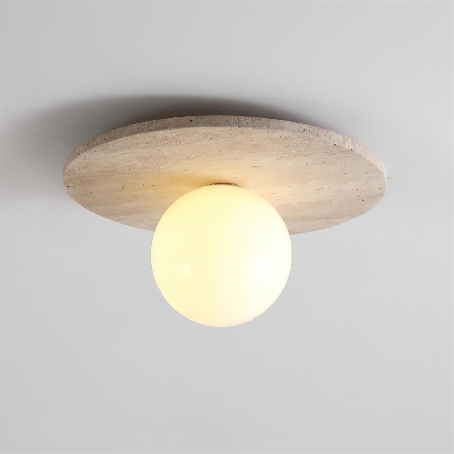 Virelli Lampe de Plafond Disque en Travertin avec Globe en Verre Scandi Cozy