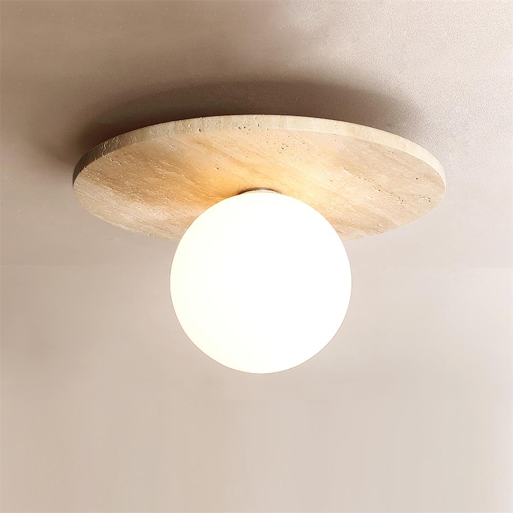 Virelli Lampe de Plafond Disque en Travertin avec Globe en Verre Scandi Cozy