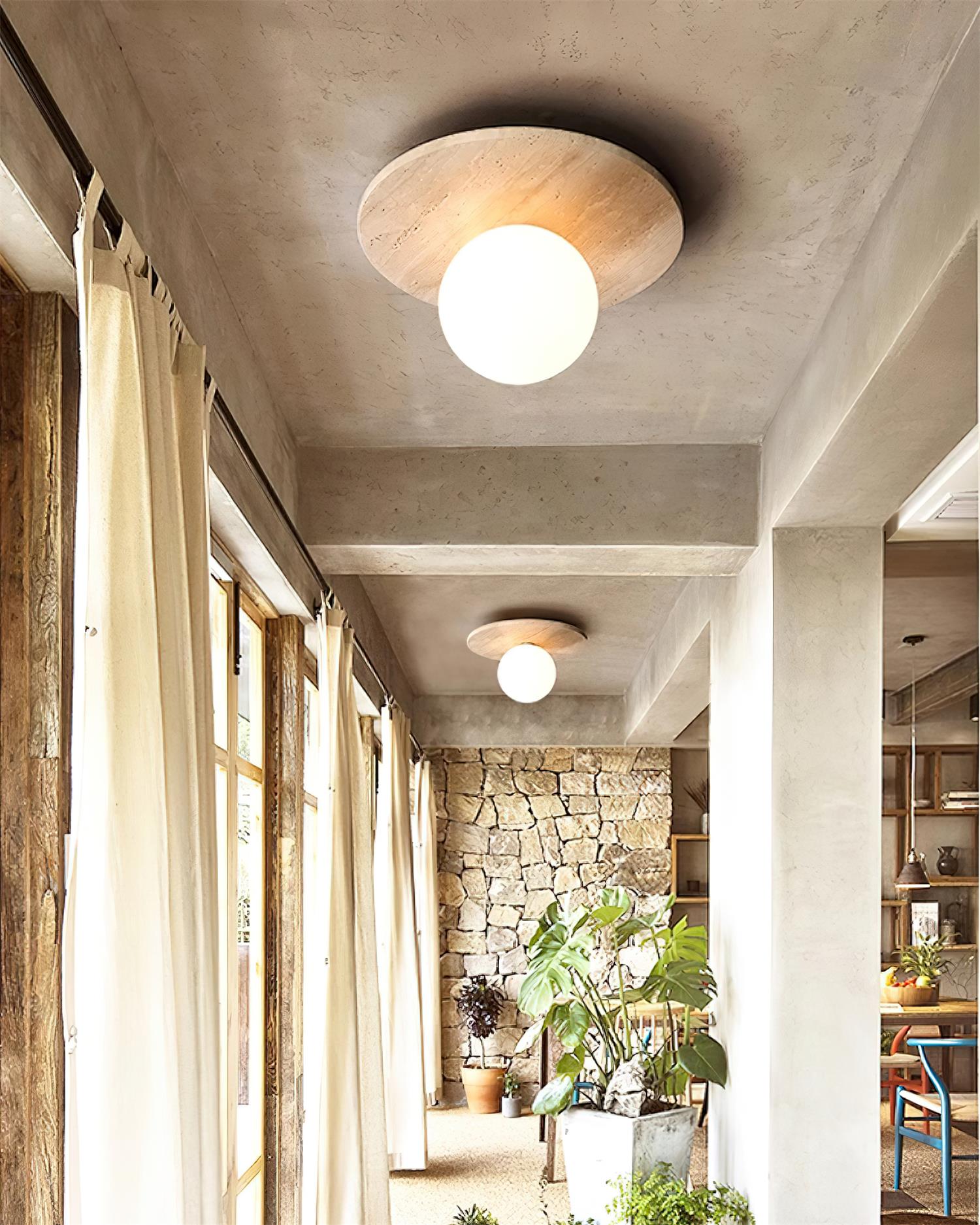 Virelli Lampe de Plafond Disque en Travertin avec Globe en Verre Scandi Cozy