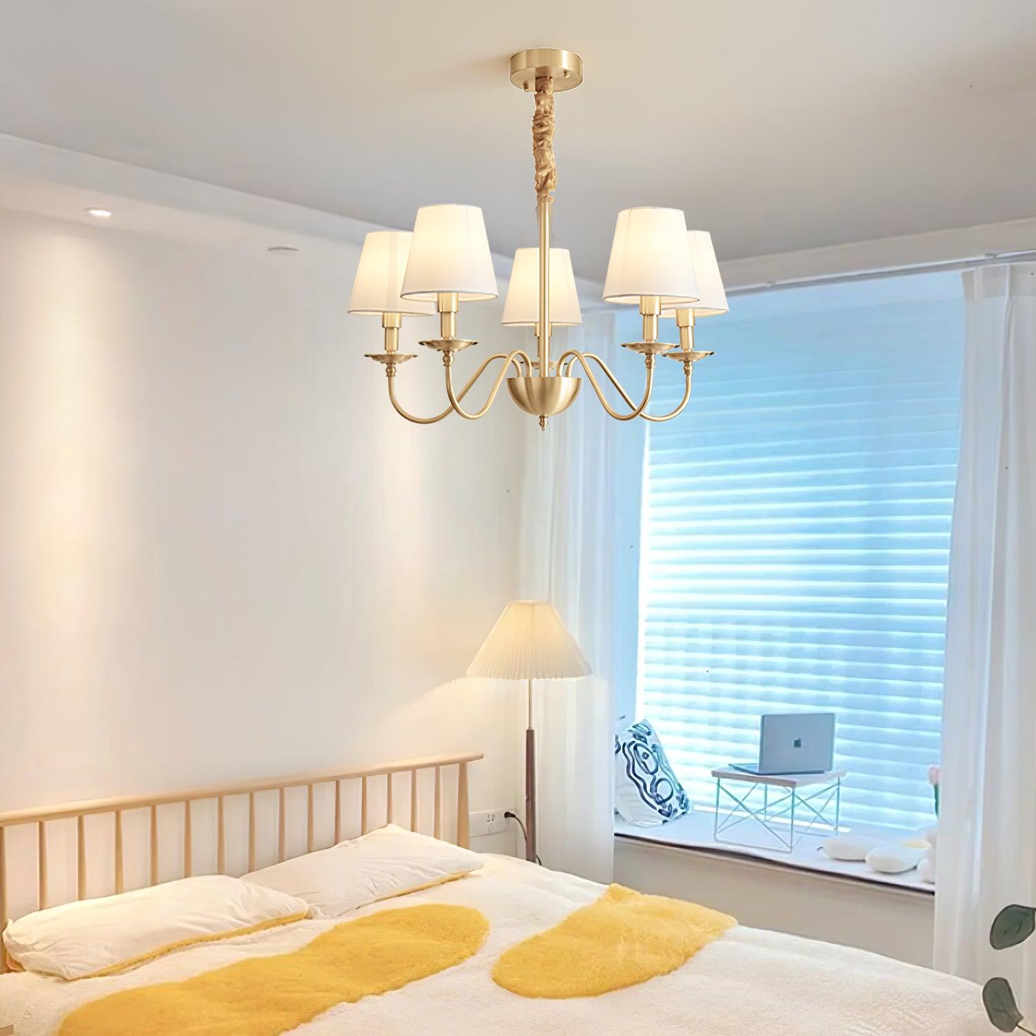 Lustra Lustre Classique à Abat-jour en Tissu et Laiton