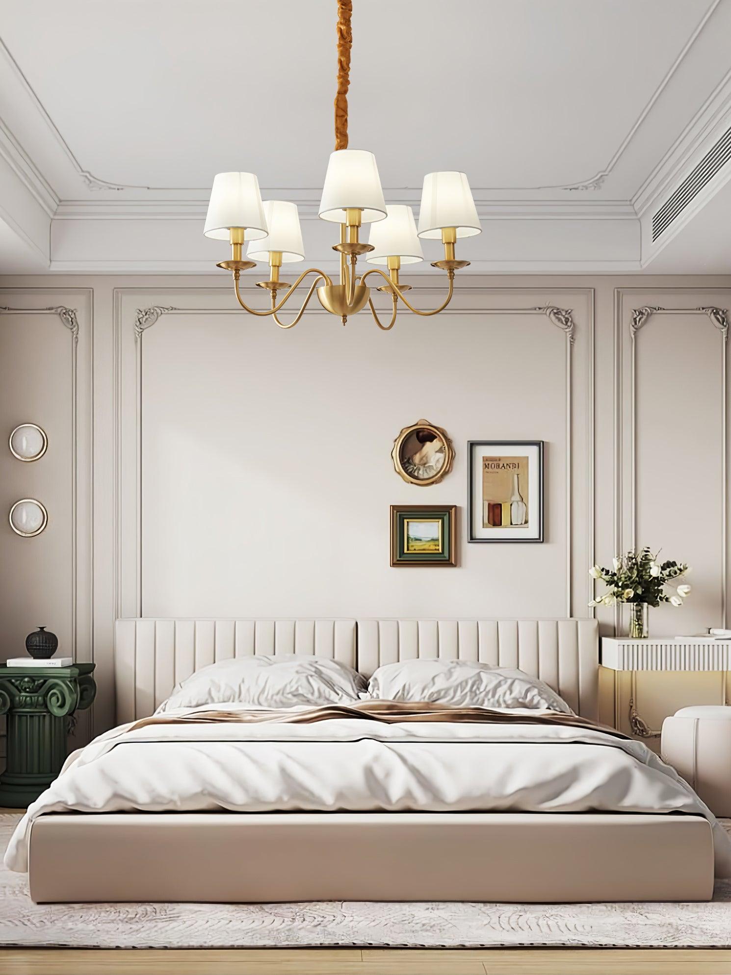 Lustra Lustre Classique à Abat-jour en Tissu et Laiton