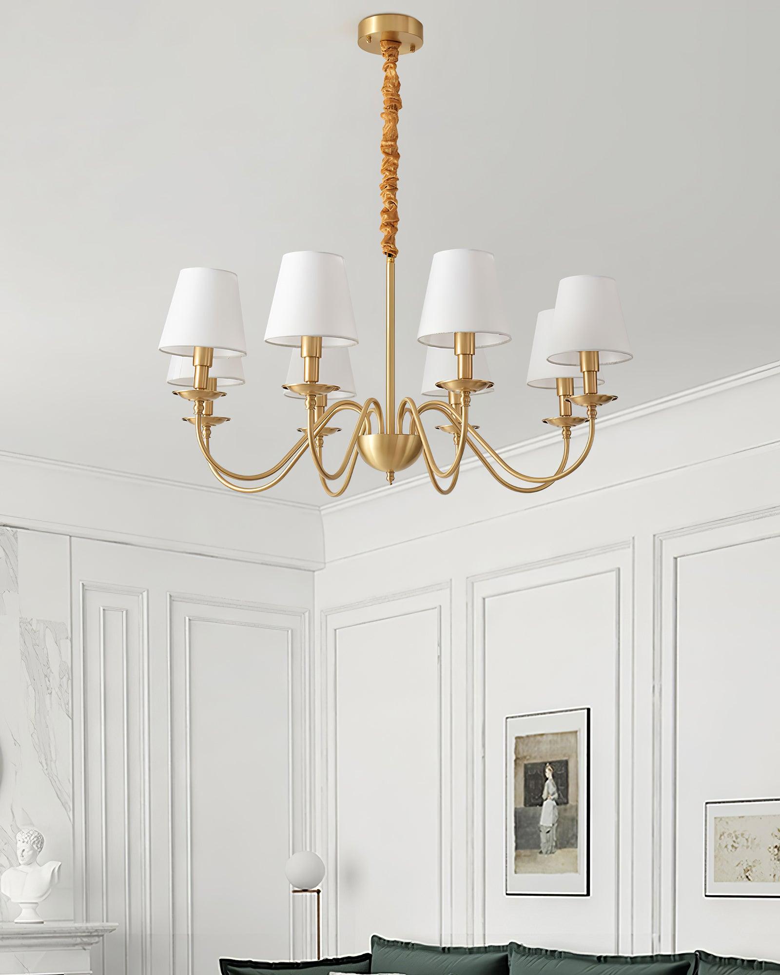 Lustra Lustre Classique à Abat-jour en Tissu et Laiton