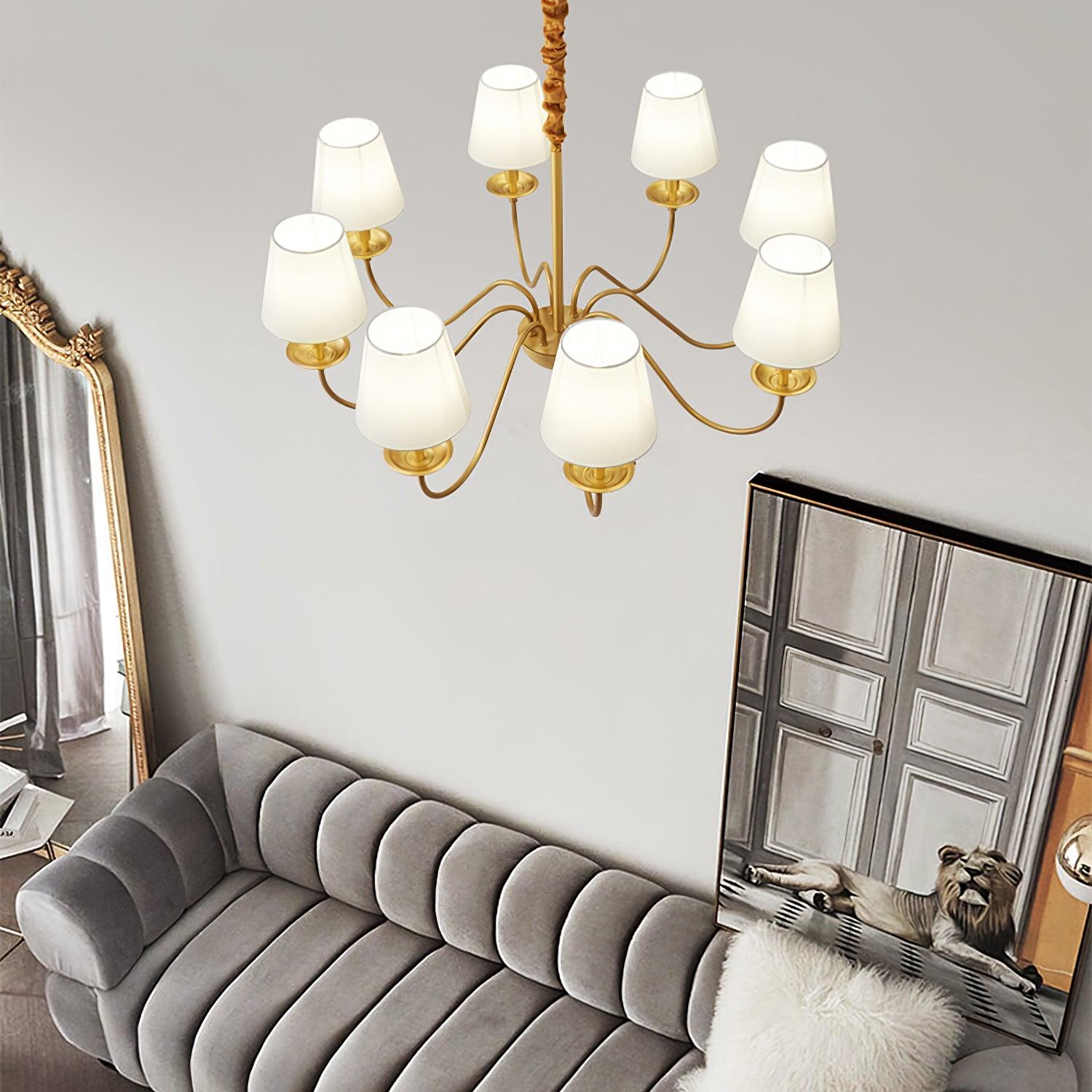 Lustra Lustre Classique à Abat-jour en Tissu et Laiton