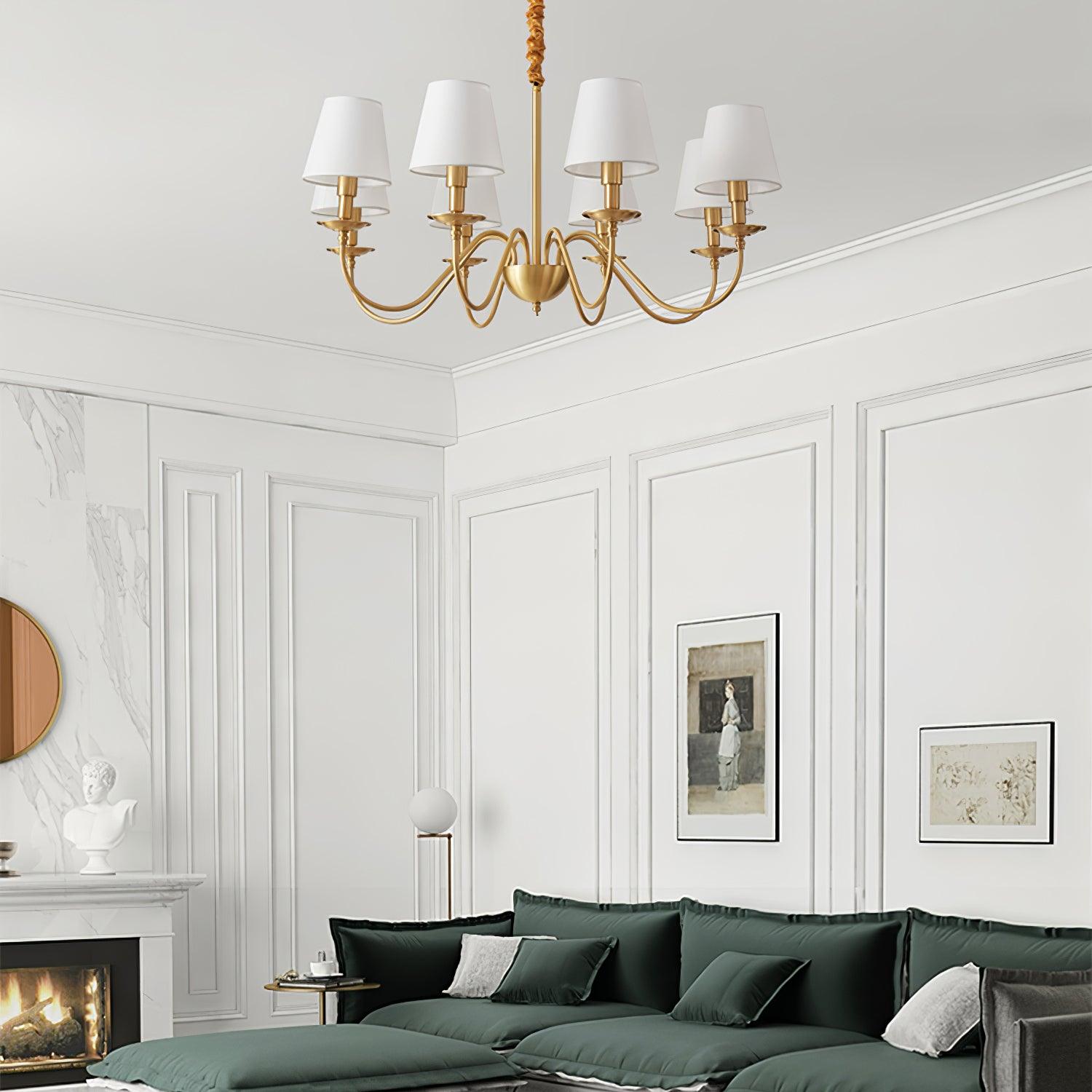 Lustra Lustre Classique à Abat-jour en Tissu et Laiton