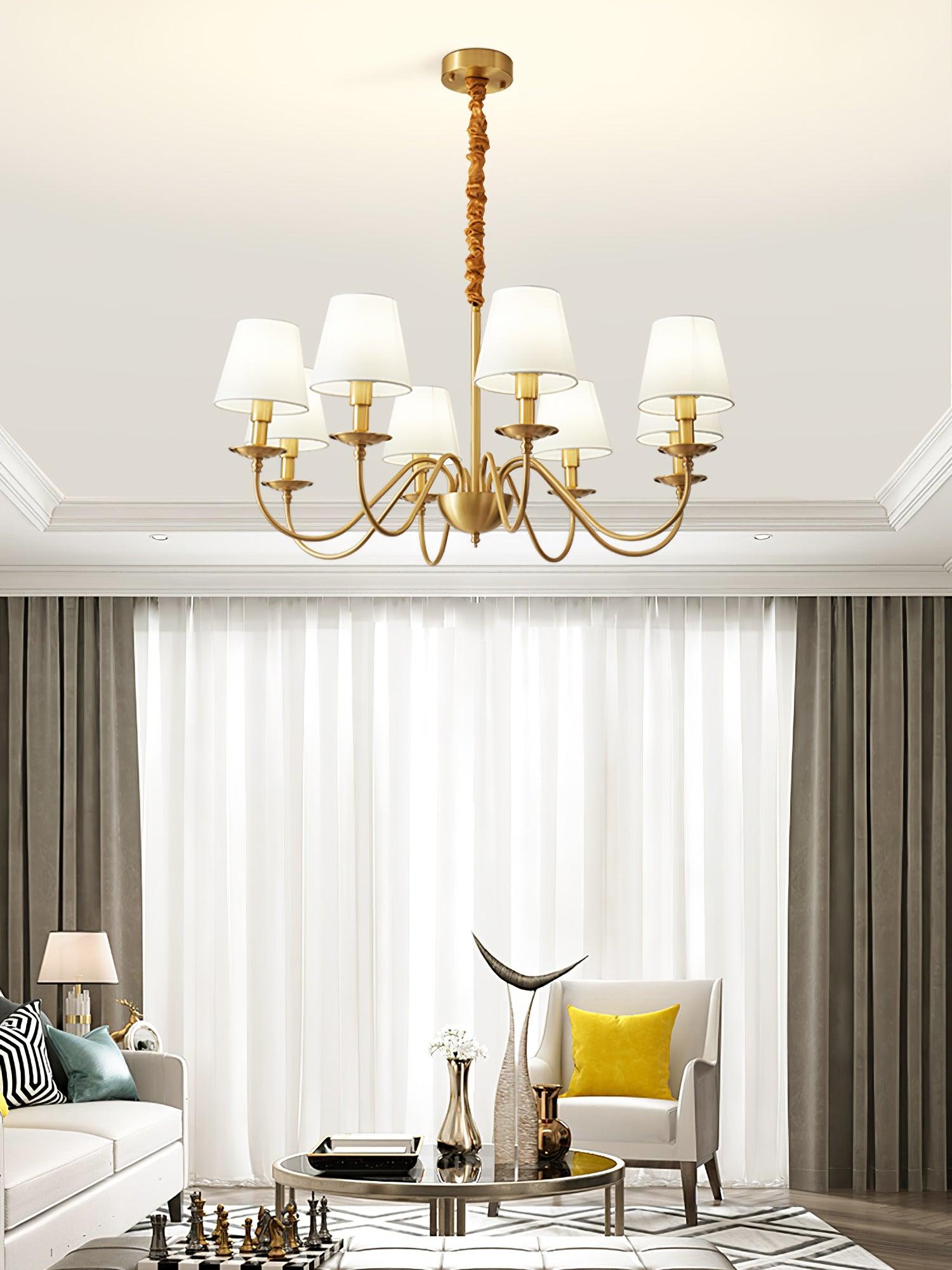 Lustra Lustre Classique à Abat-jour en Tissu et Laiton
