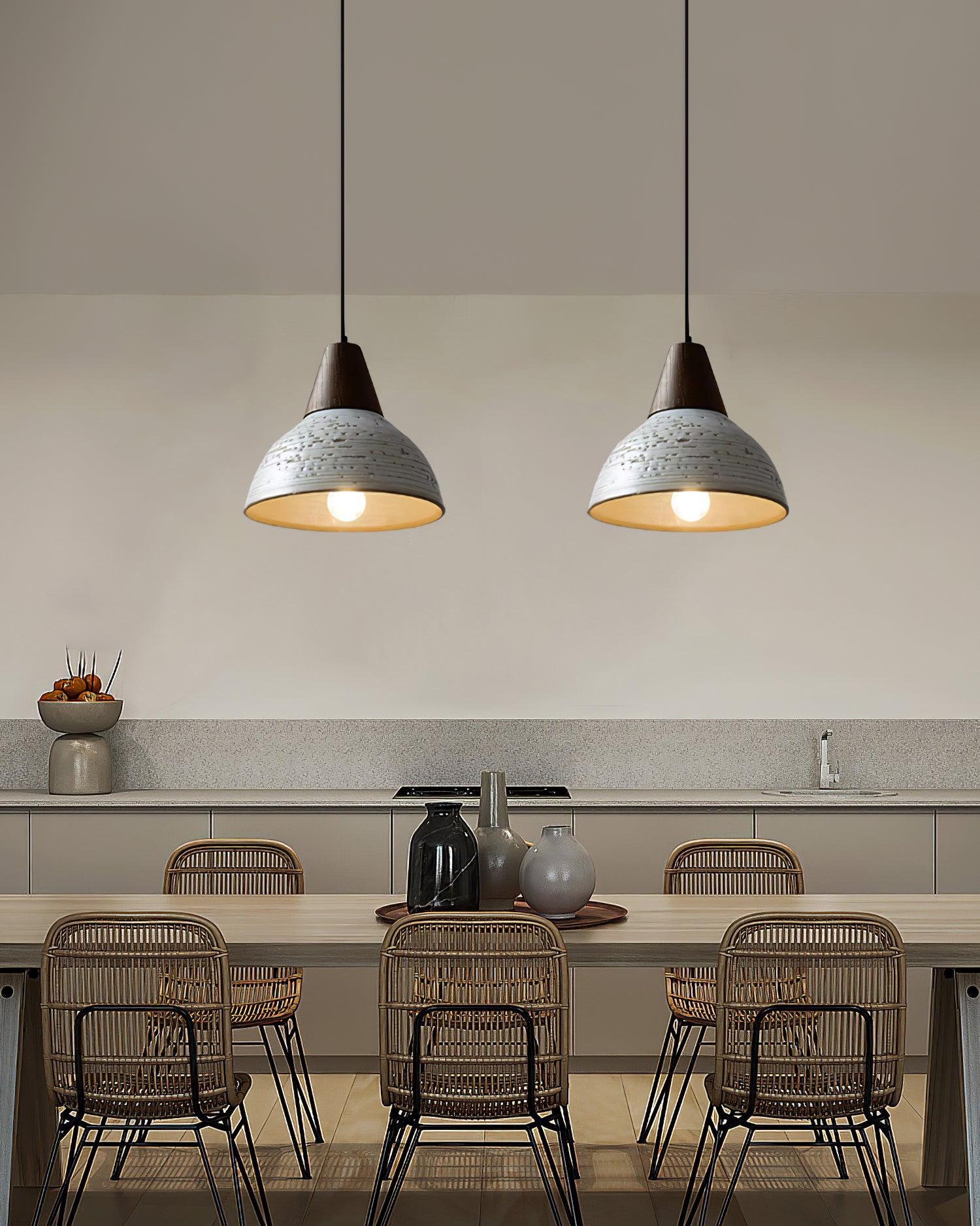 Tera Lampe Suspendue Céramique Bois Minimaliste