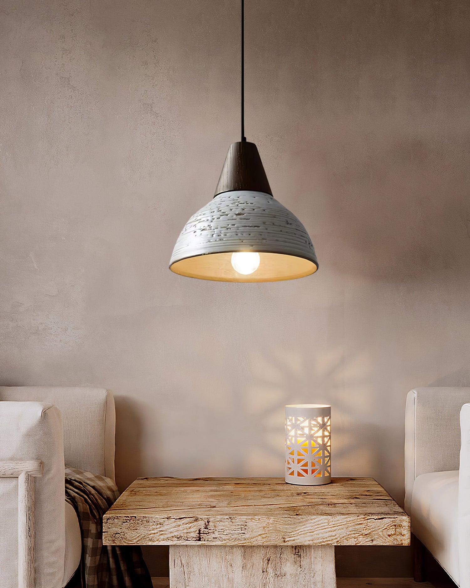 Tera Lampe Suspendue Céramique Bois Minimaliste