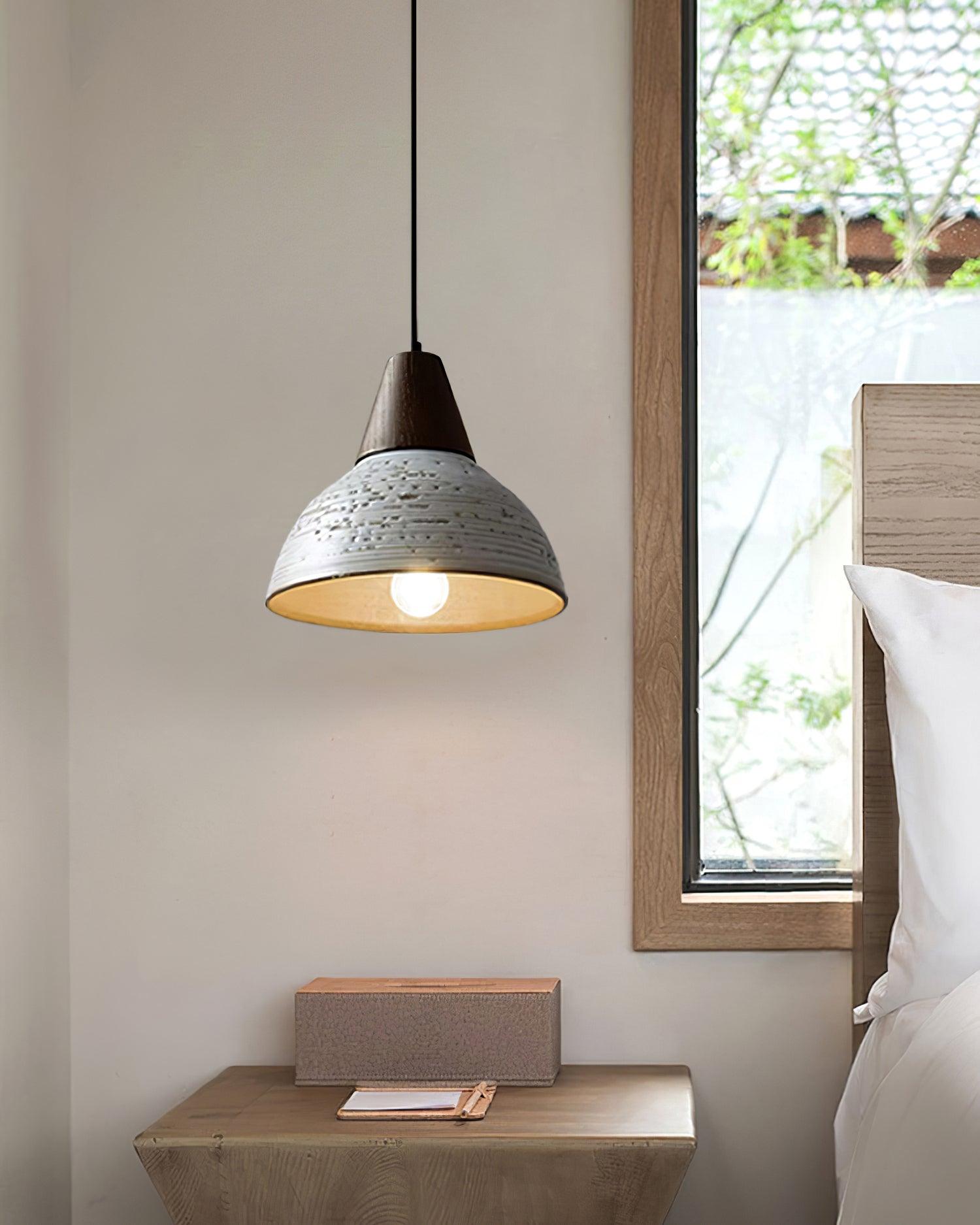 Tera Lampe Suspendue Céramique Bois Minimaliste