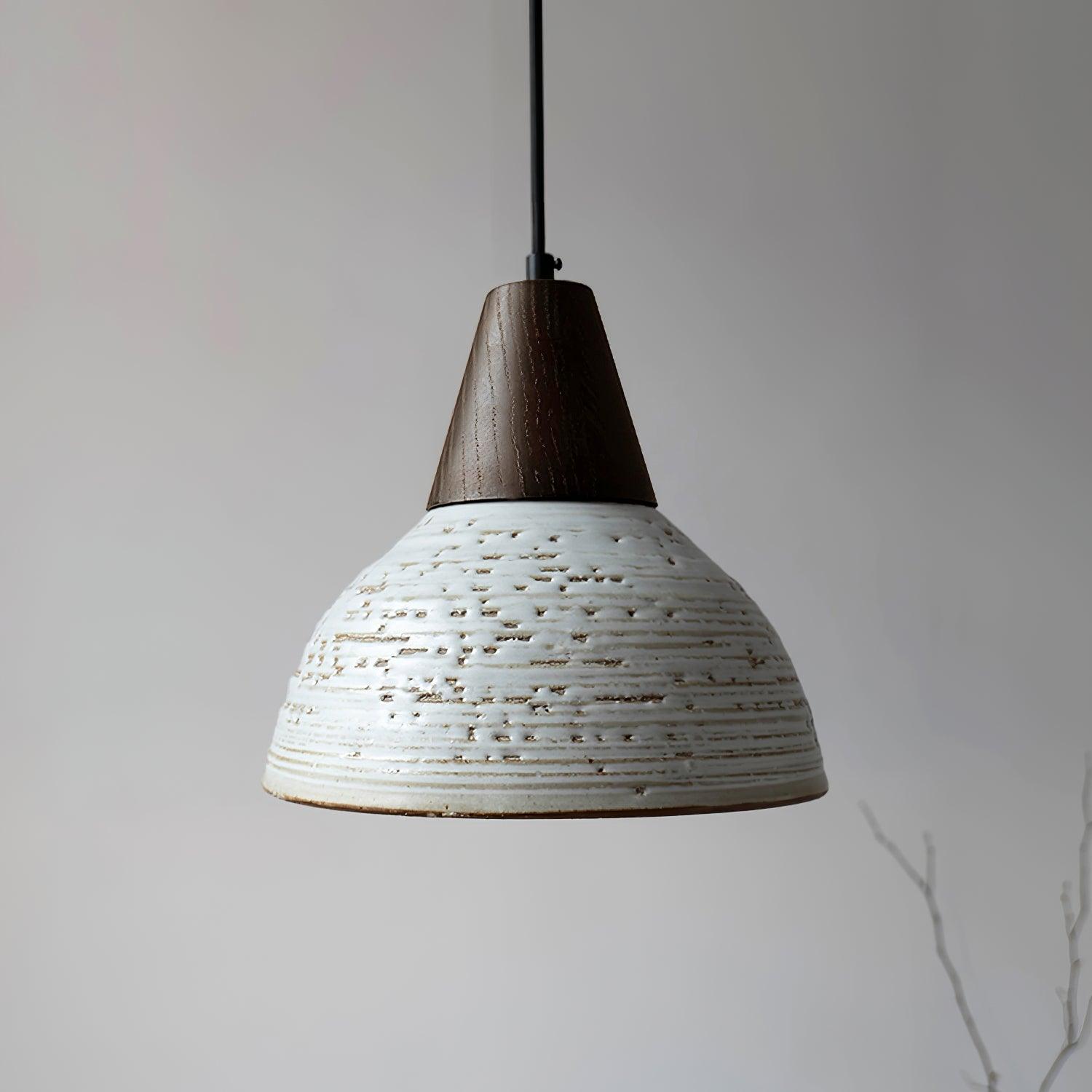 Tera Lampe Suspendue Céramique Bois Minimaliste