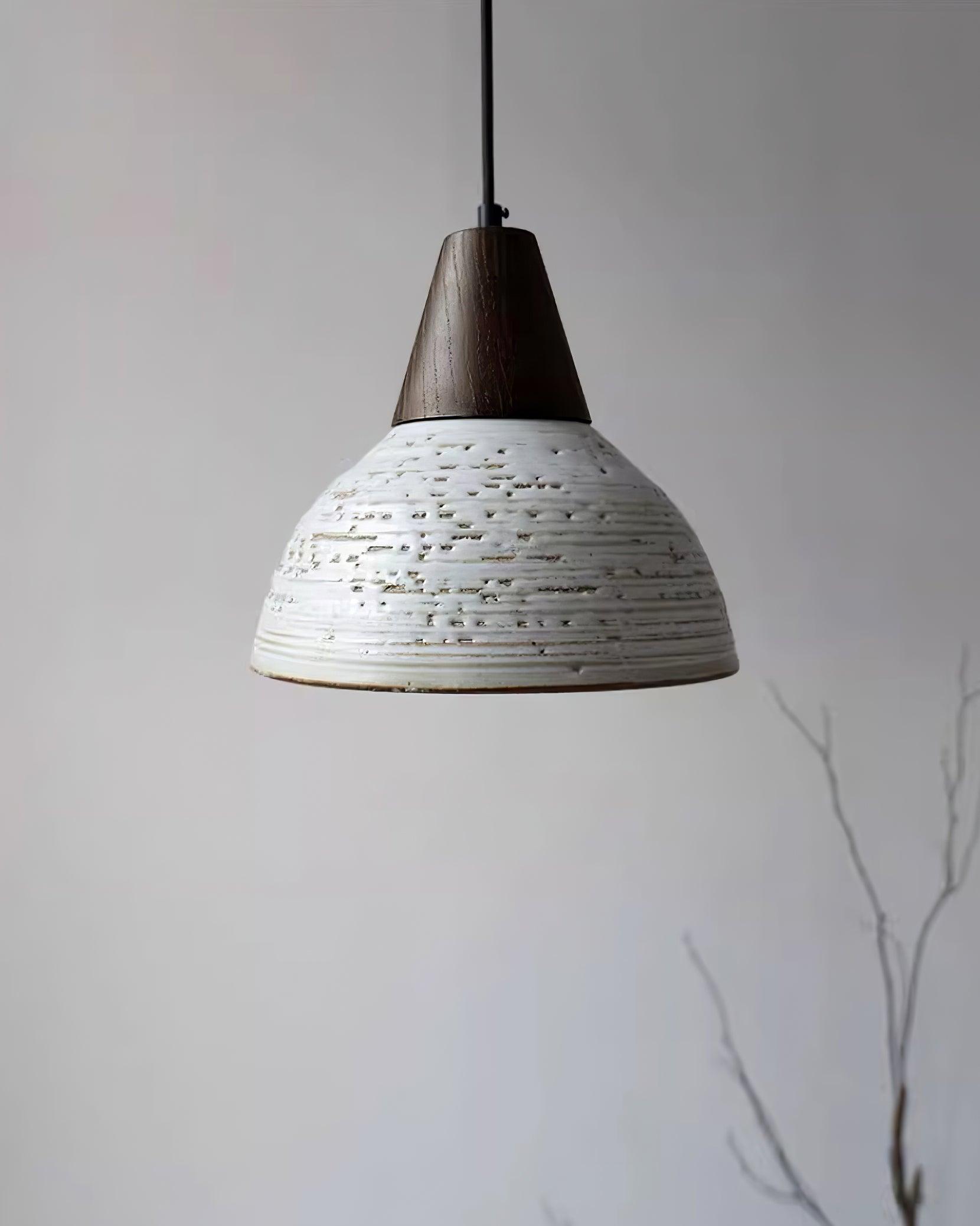 Tera Lampe Suspendue Céramique Bois Minimaliste