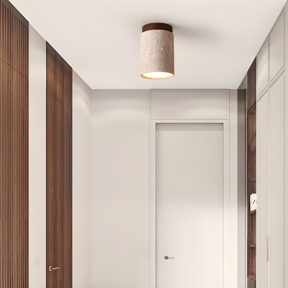 Aurnorira Lampe Plafonnier Cylindrique en Travertin