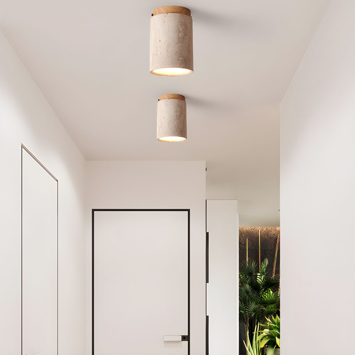 Aurnorira Lampe Plafonnier Cylindrique en Travertin