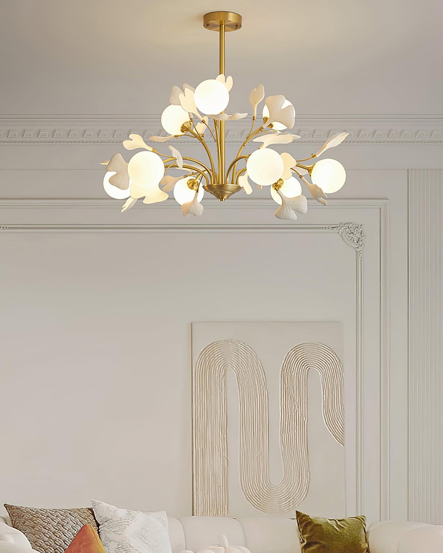 Lustra Lustre Feuille de Ginkgo Laiton Verre
