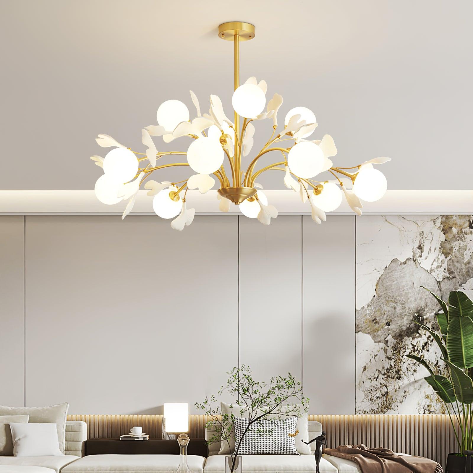 Lustra Lustre Feuille de Ginkgo Laiton Verre