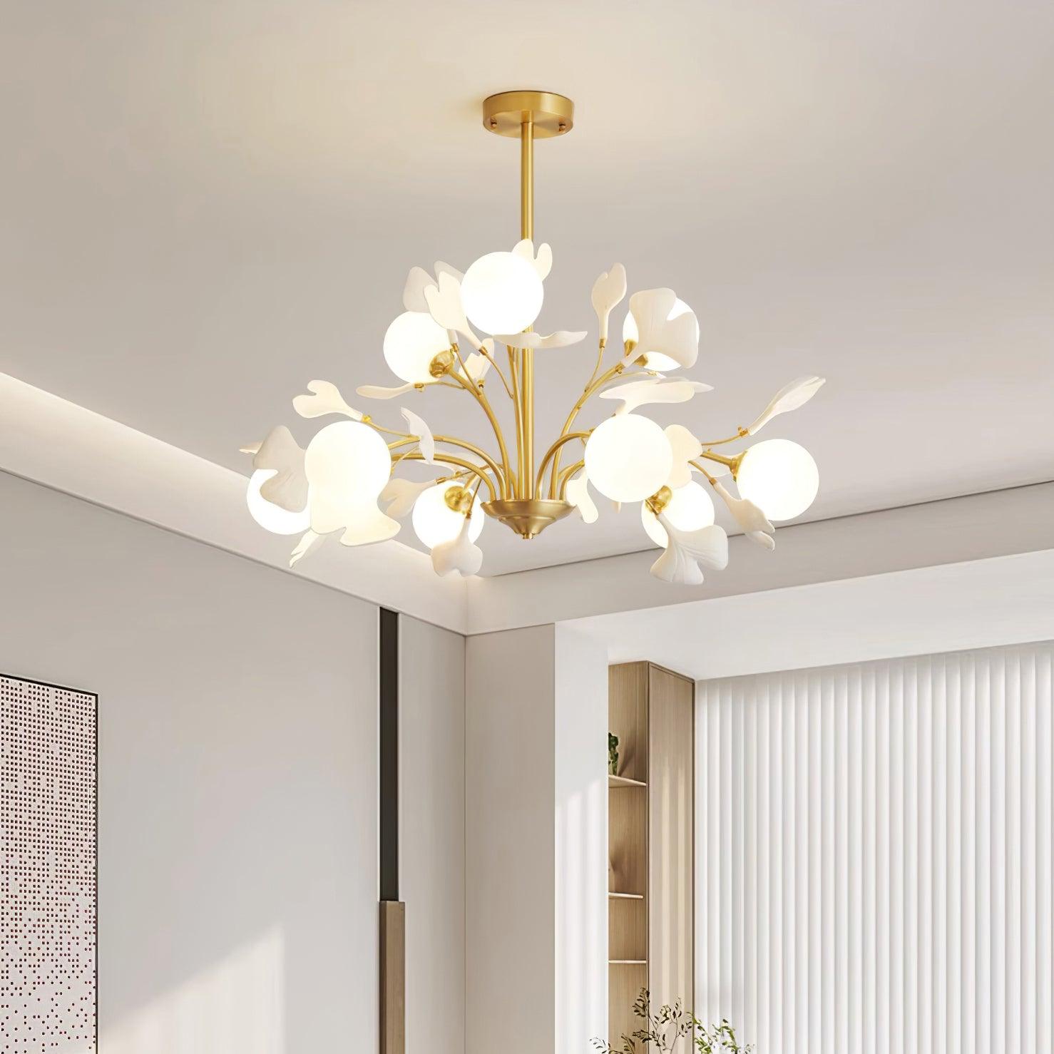 Lustra Lustre Feuille de Ginkgo Laiton Verre