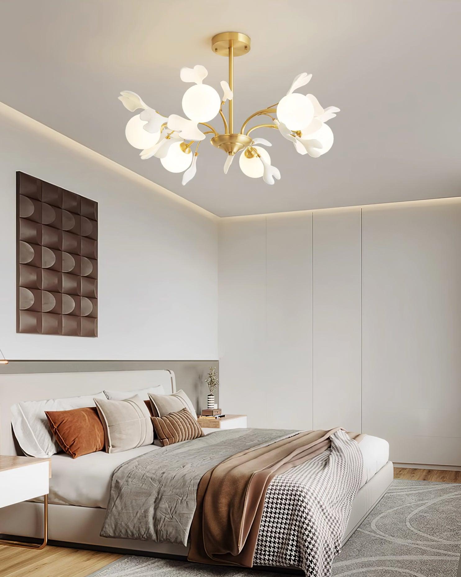 Lustra Lustre Feuille de Ginkgo Laiton Verre