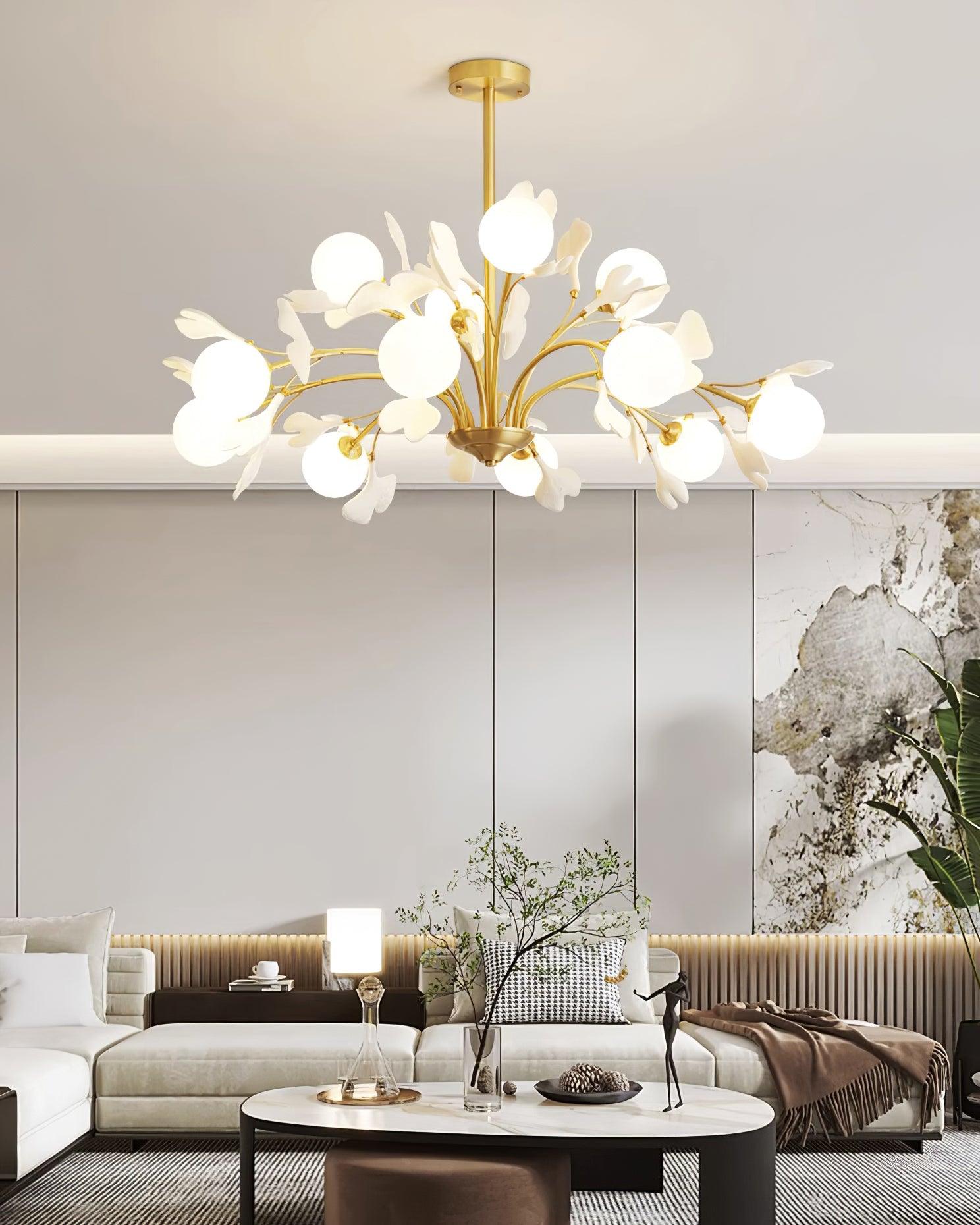 Lustra Lustre Feuille de Ginkgo Laiton Verre