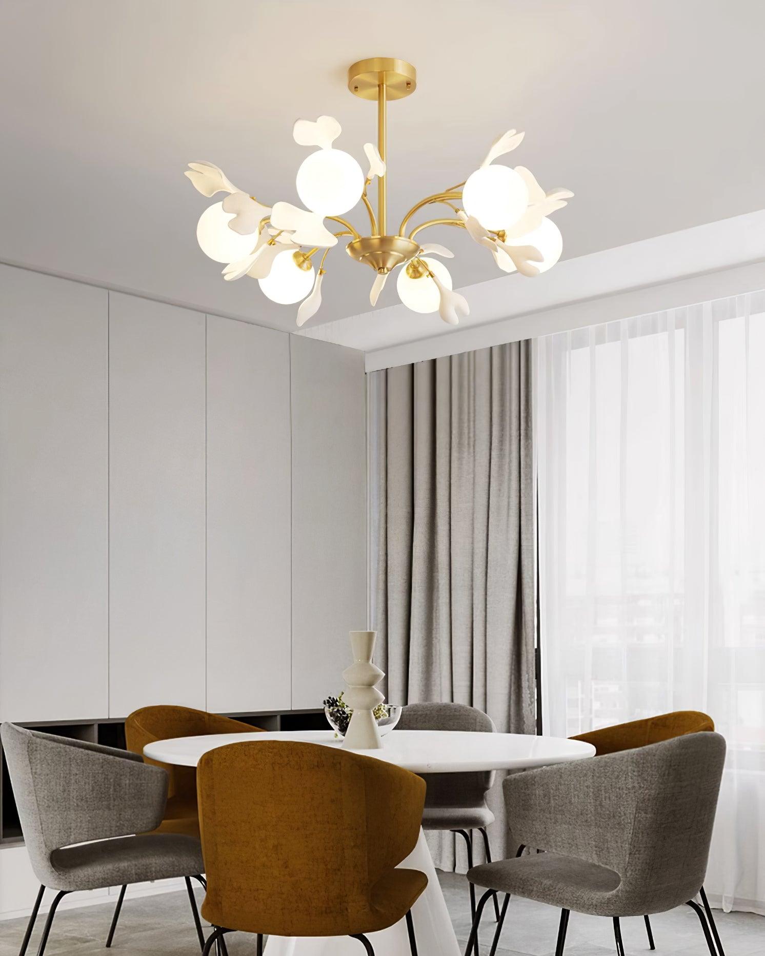 Lustra Lustre Feuille de Ginkgo Laiton Verre