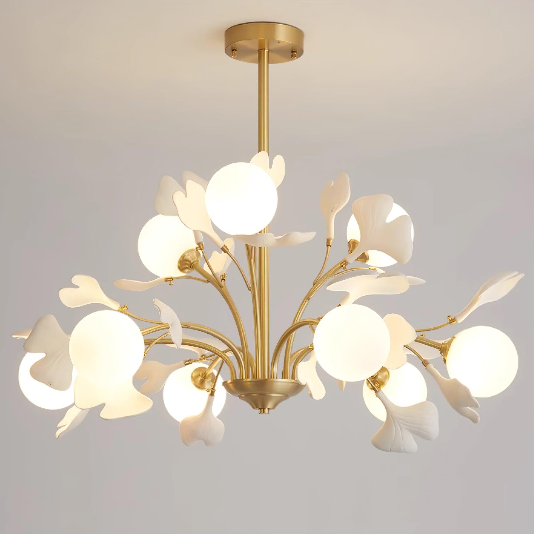 Lustra Lustre Feuille de Ginkgo Laiton Verre